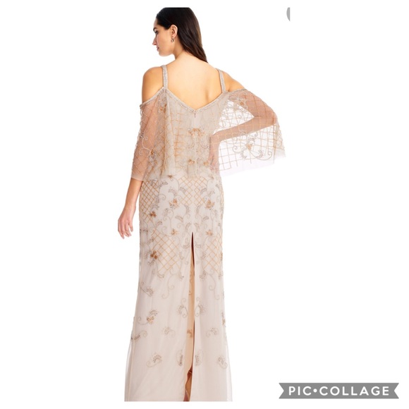 Aidan Mattox beaded cold shoulder evening long Gown - Picture 2 of 5
